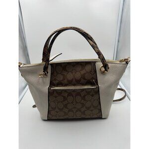 Coach Signature Canvas Leather Satchel Crossbody Tote Bag Beige Brown